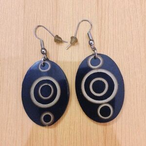 Black and Gold Circle Pattern Earrings